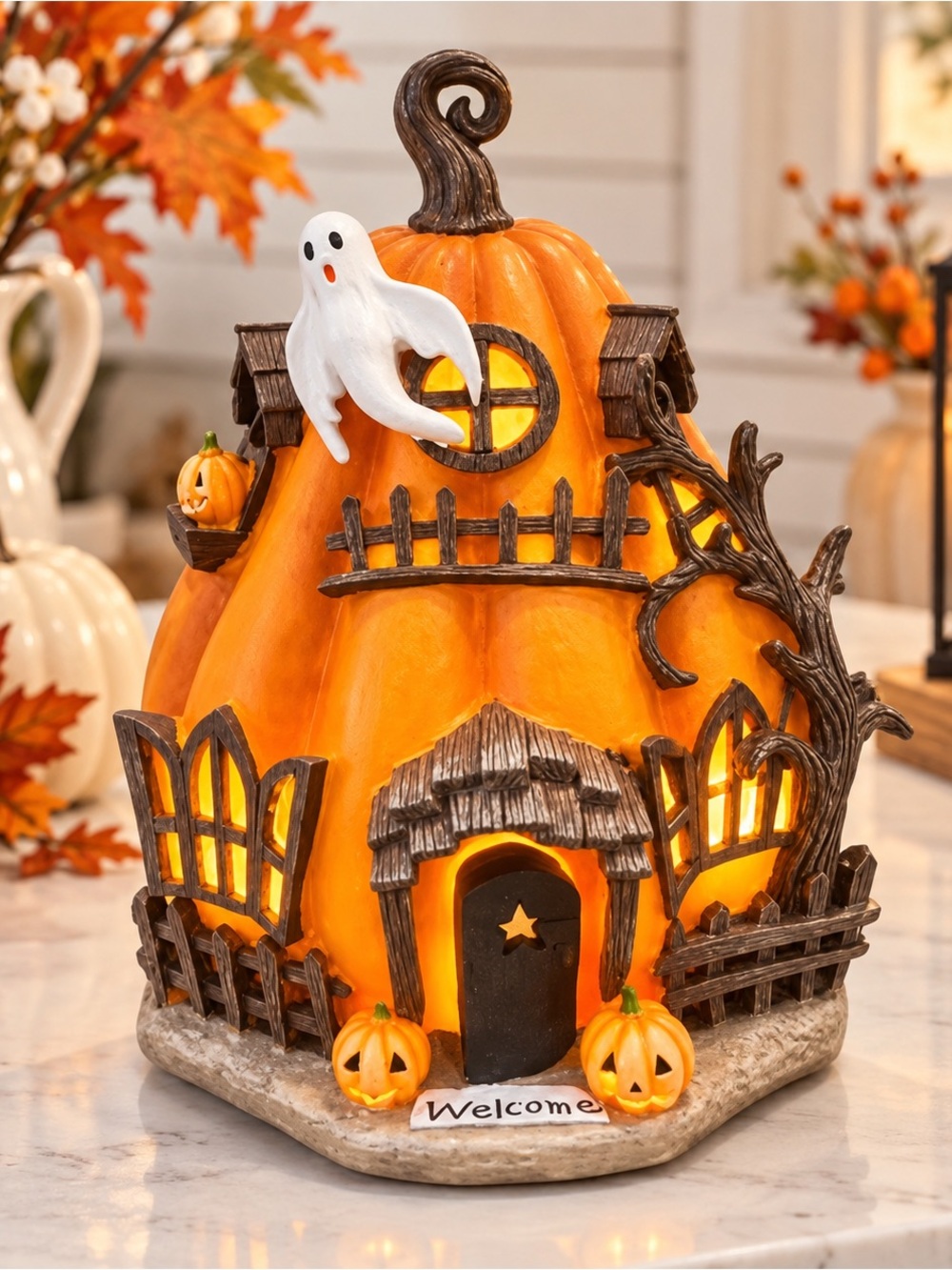 NEW Super Cute Light Up Pumpkin House -Size 12 Inches Tall